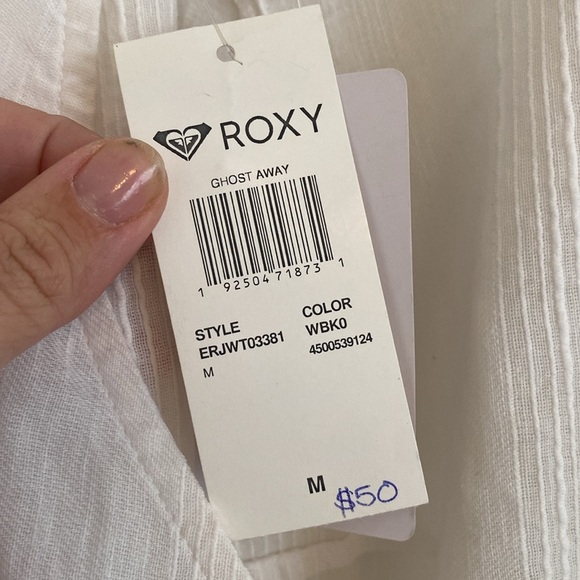 NWT Roxy Ghost Away Peplum White Cropped Blouse with Ruffle Hem Tie Back size M - Picture 9 of 10